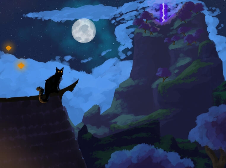 Lanterns in the Night - landscape - $40